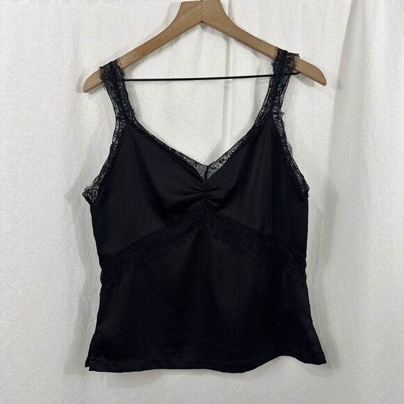 FOREVER 21 Tops - Forever 21 Black Lace Trim Satin Babydoll Dark Romantic Tank Top Size M Feminine